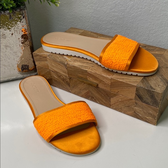 J. Crew Abbot Matte Sequin Slides (Orange) Marigold Petal Size 8 - Picture 1 of 9